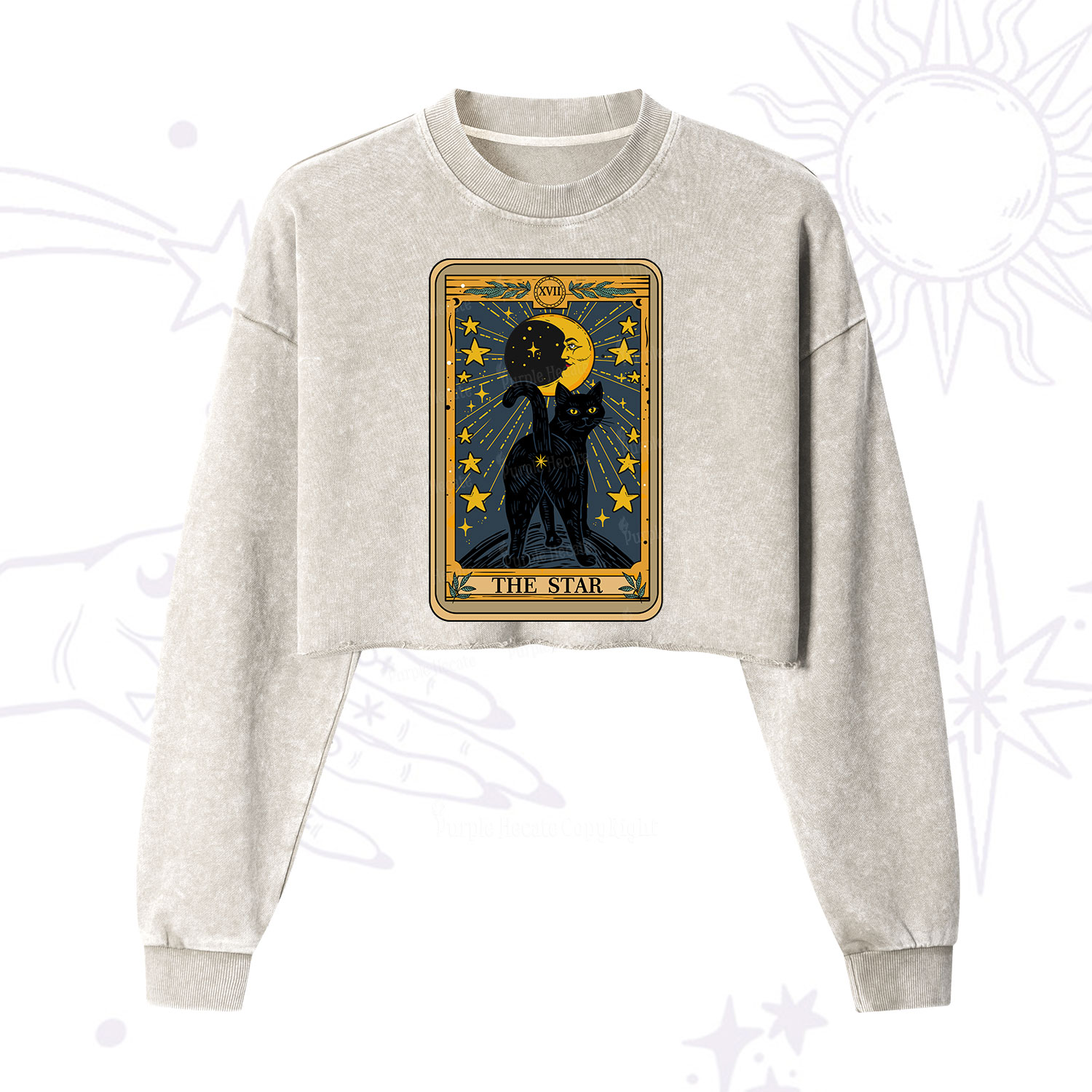 Purplehecate The Star Tarot Cat Cropped Washed Sweatshirt