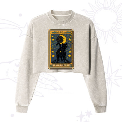 Purplehecate The Star Tarot Cat Cropped Washed Sweatshirt