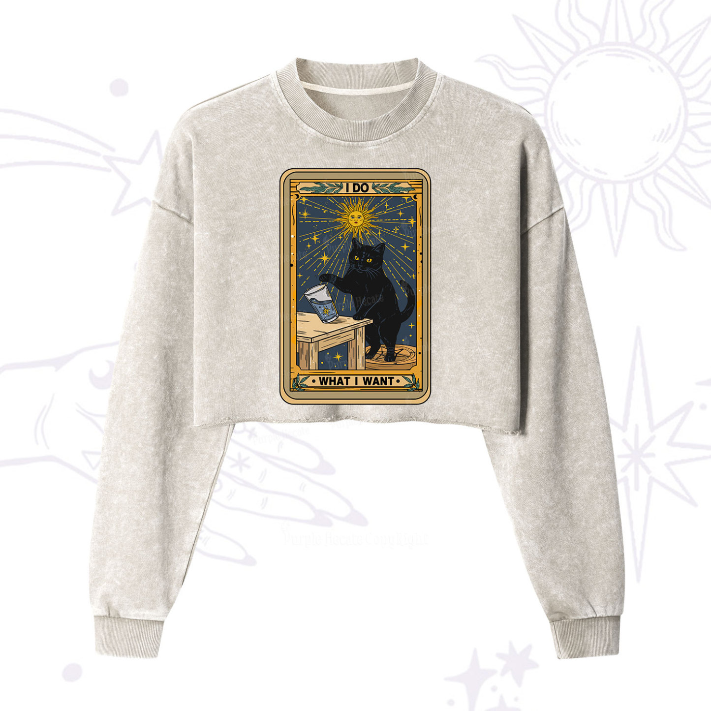 Purplehecate I Do What I Want Cats Cropped Washed Sweatshirt
