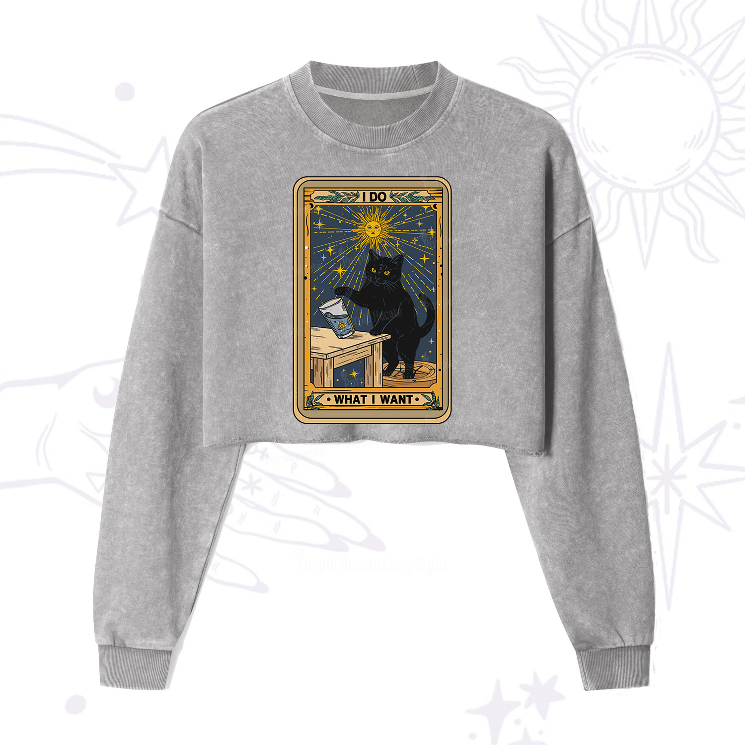 Purplehecate I Do What I Want Cats Cropped Washed Sweatshirt