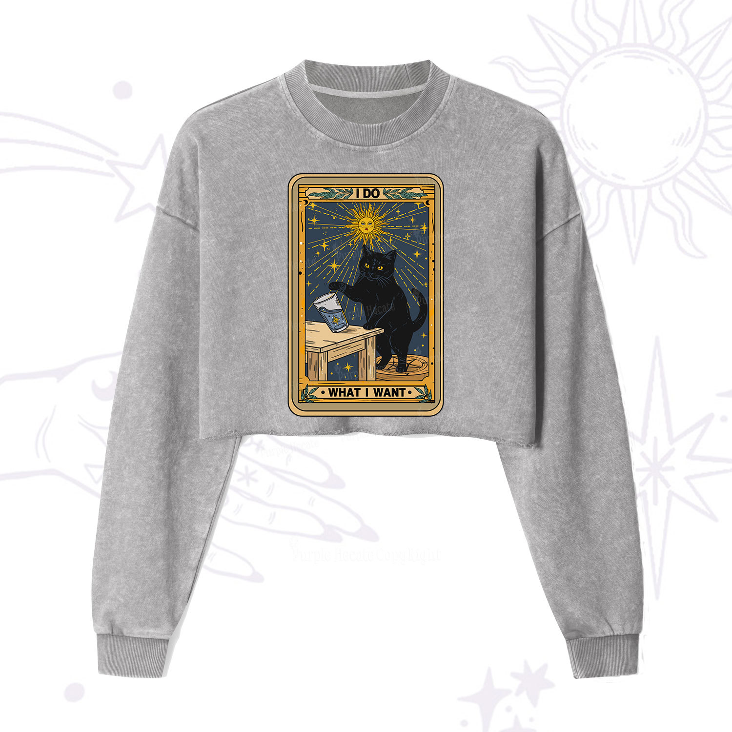 Purplehecate I Do What I Want Cats Cropped Washed Sweatshirt
