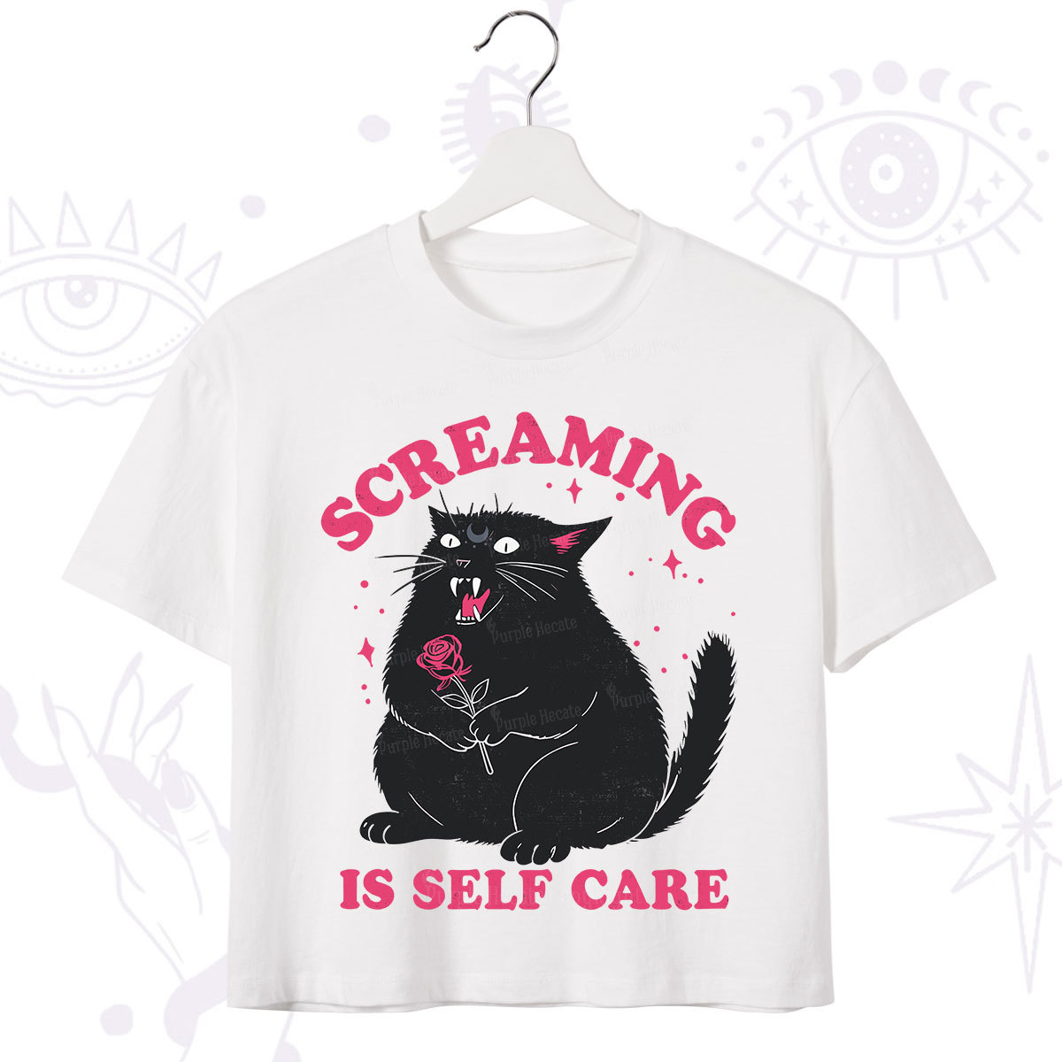 Purplehecate Funny Cat Screaming Is Self Care Crop T-Shirt