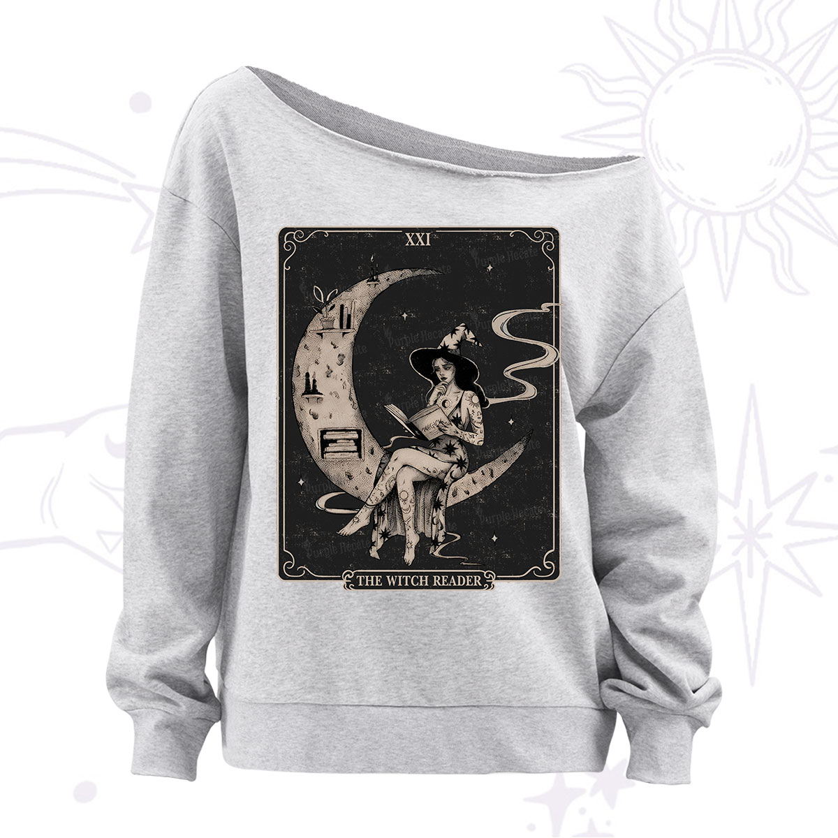 Purplehecate The Witch Reader Off The Shoulder Sweatshirt