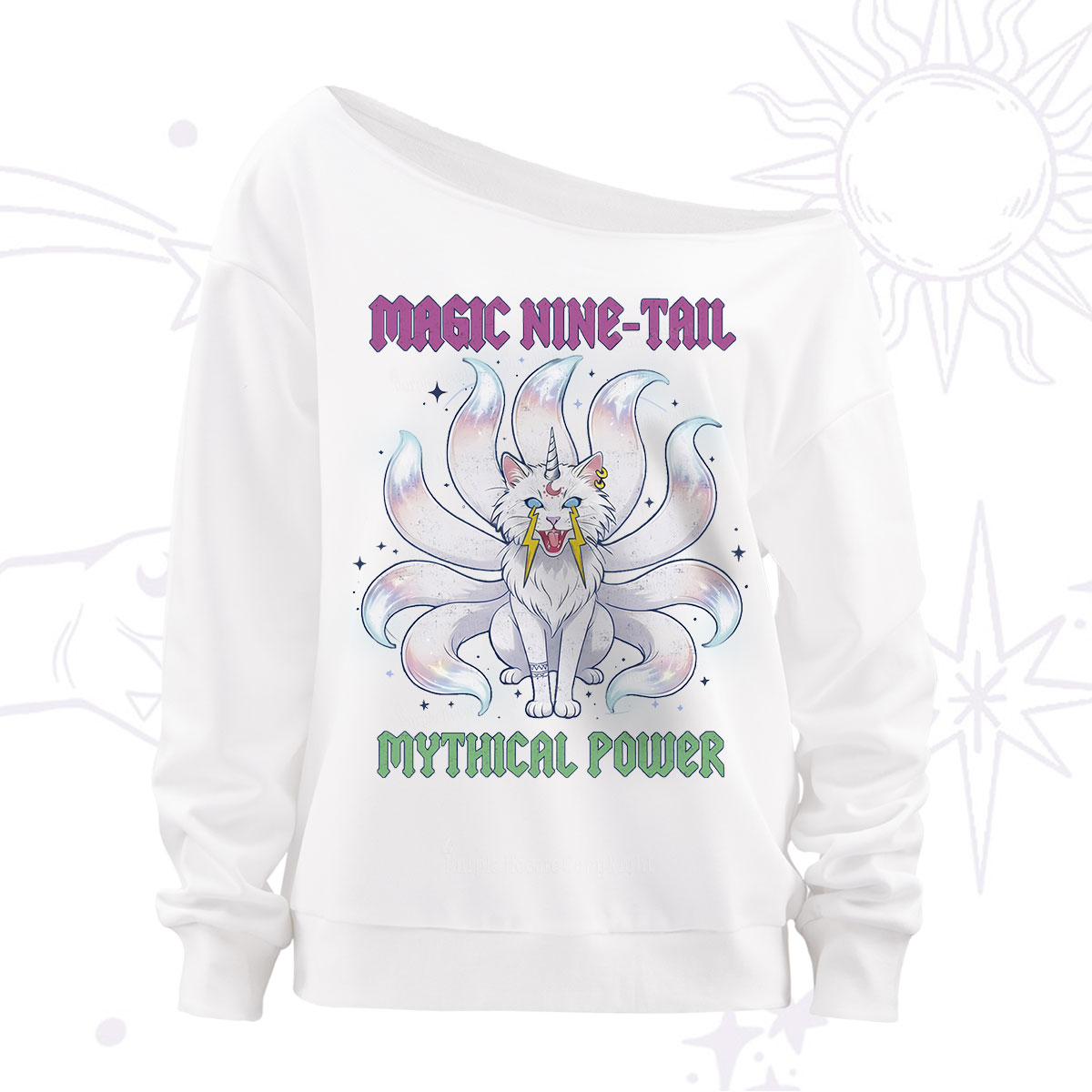 Purplehecate Magic Nine Tail Cat Off The Shoulder Sweatshirt