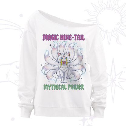 Purplehecate Magic Nine Tail Cat Off The Shoulder Sweatshirt