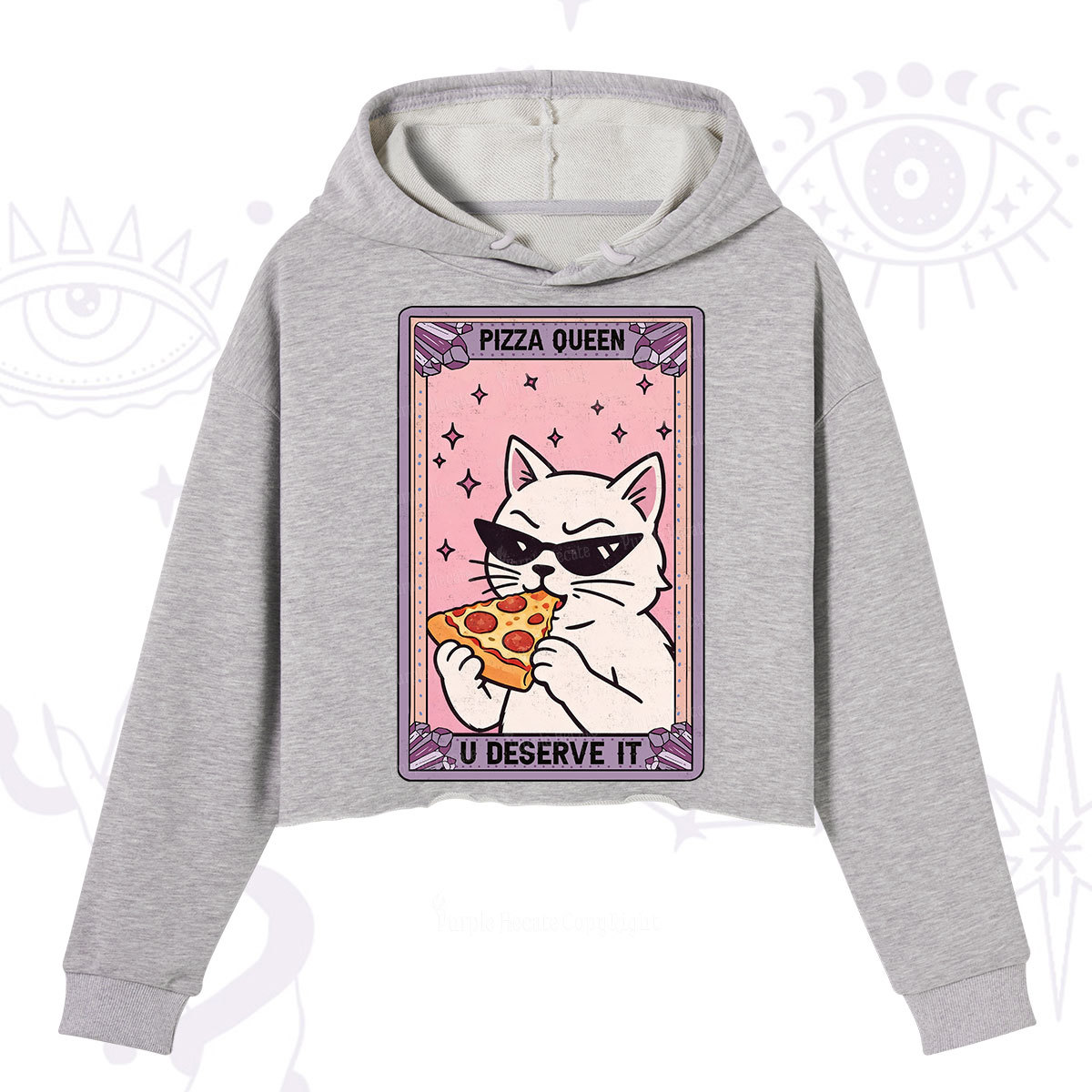Purplehecate The Pizza Queen Cat Tarot Crop Hoodie