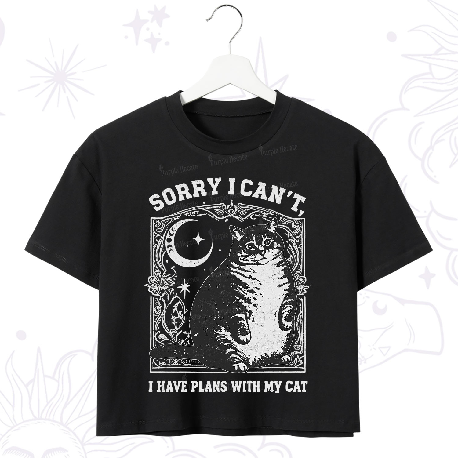 Purplehecate Sorry I Can't I Have Plans With My Cat Crop T-Shirt