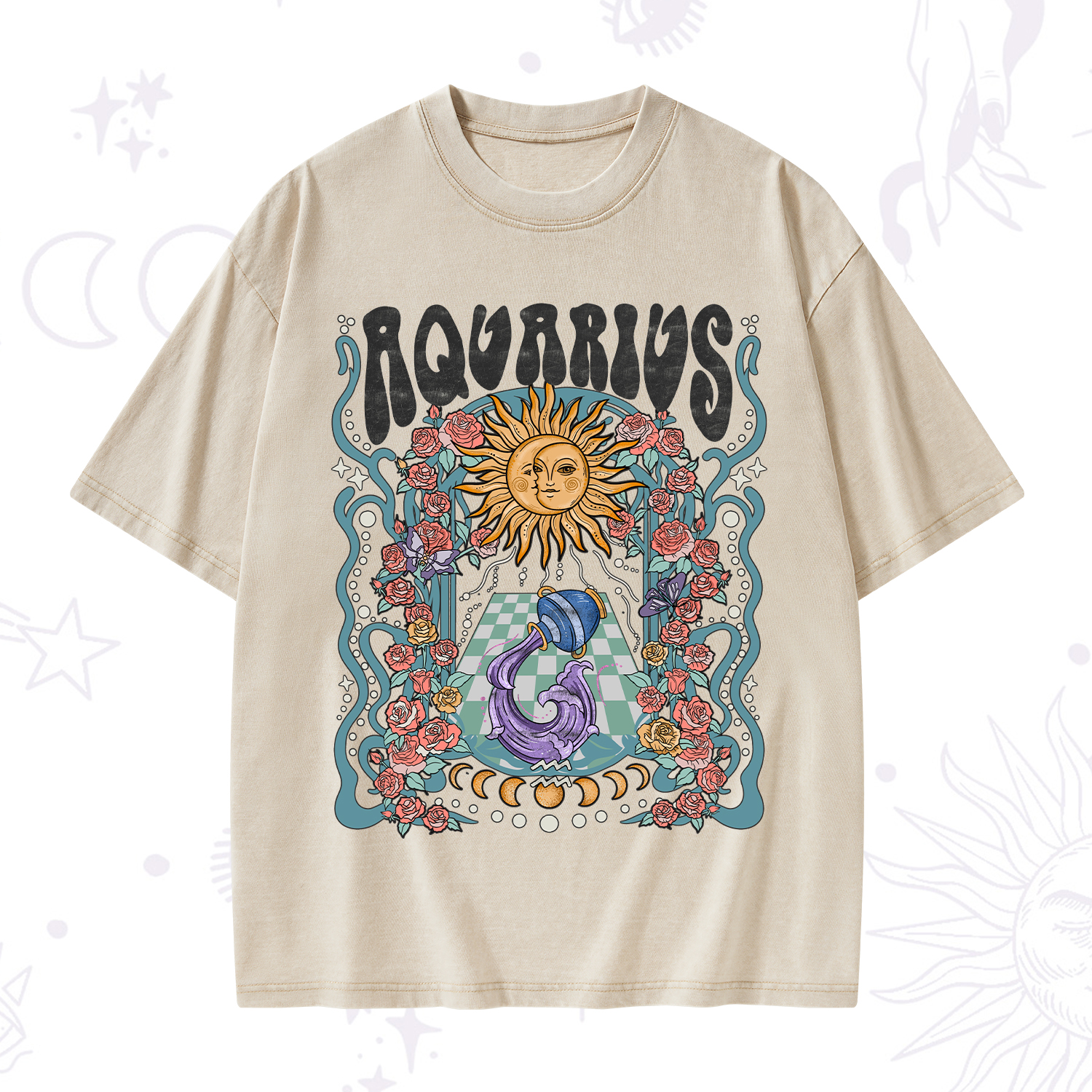 Purplehecate Aquarius Spirit Zodiac Washed T-Shirt