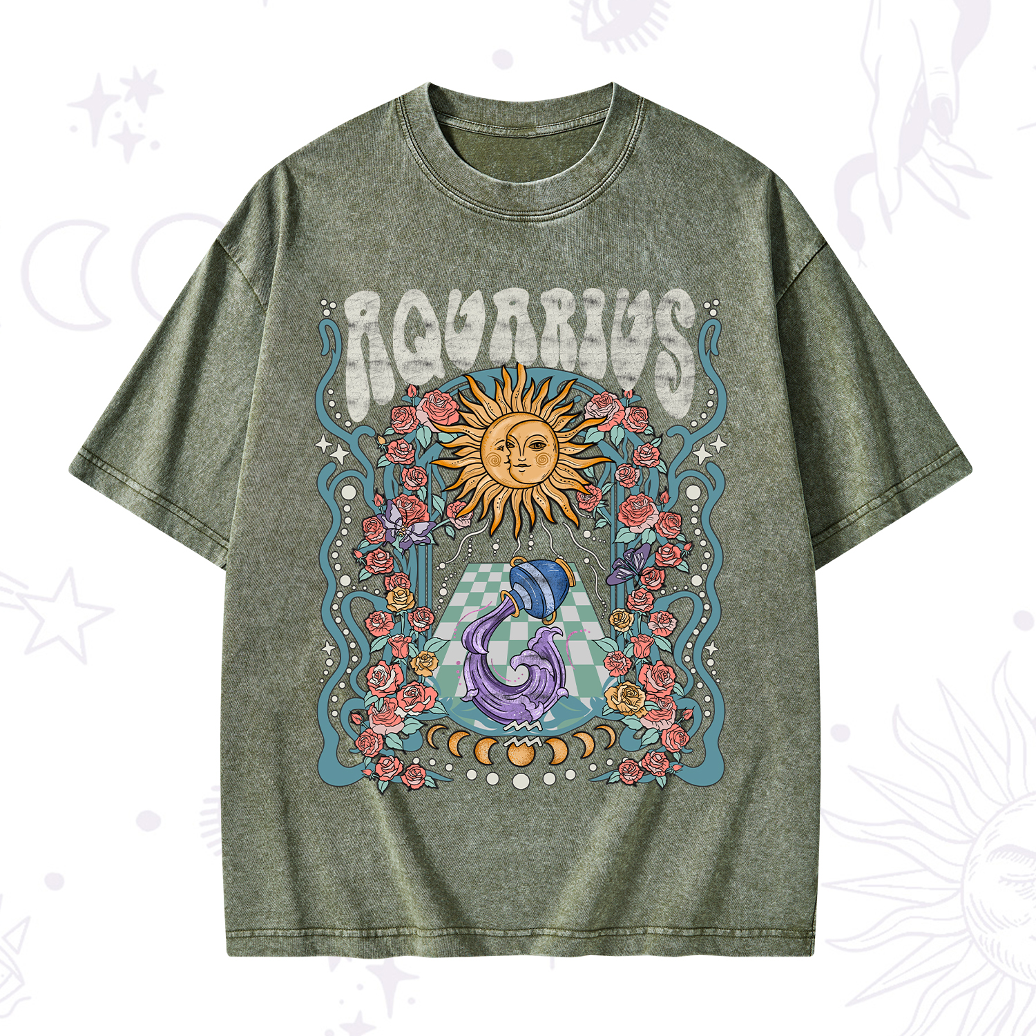 Purplehecate Aquarius Spirit Zodiac Washed T-Shirt