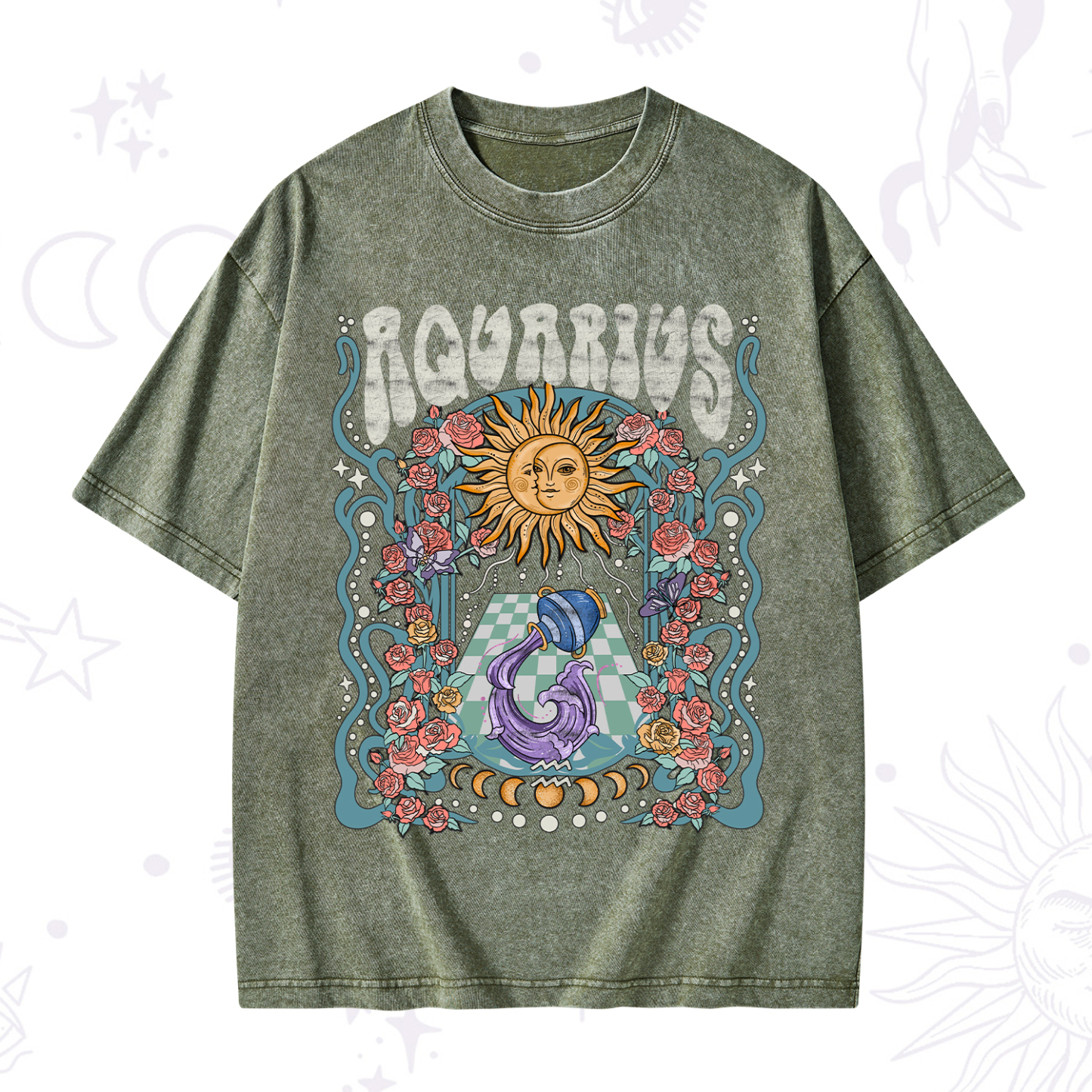 Purplehecate Aquarius Spirit Zodiac Washed T-Shirt