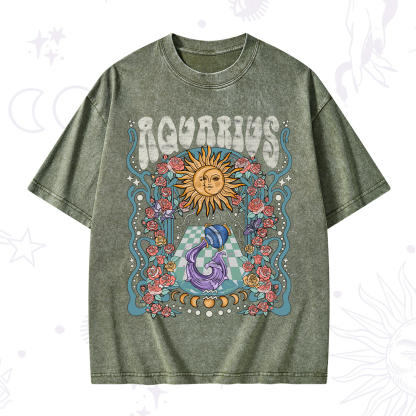 Purplehecate Aquarius Spirit Zodiac Washed T-Shirt
