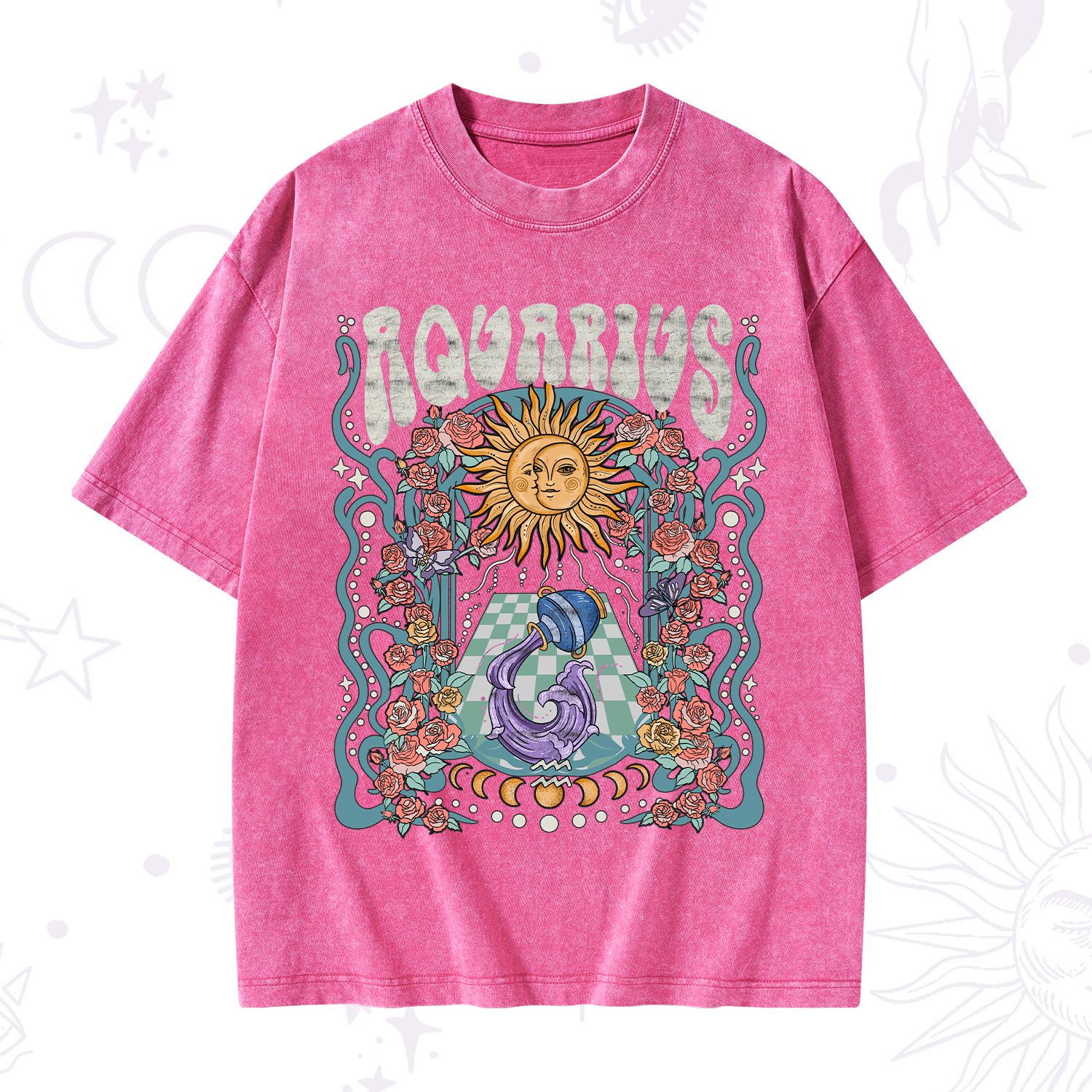 Purplehecate Aquarius Spirit Zodiac Washed T-Shirt