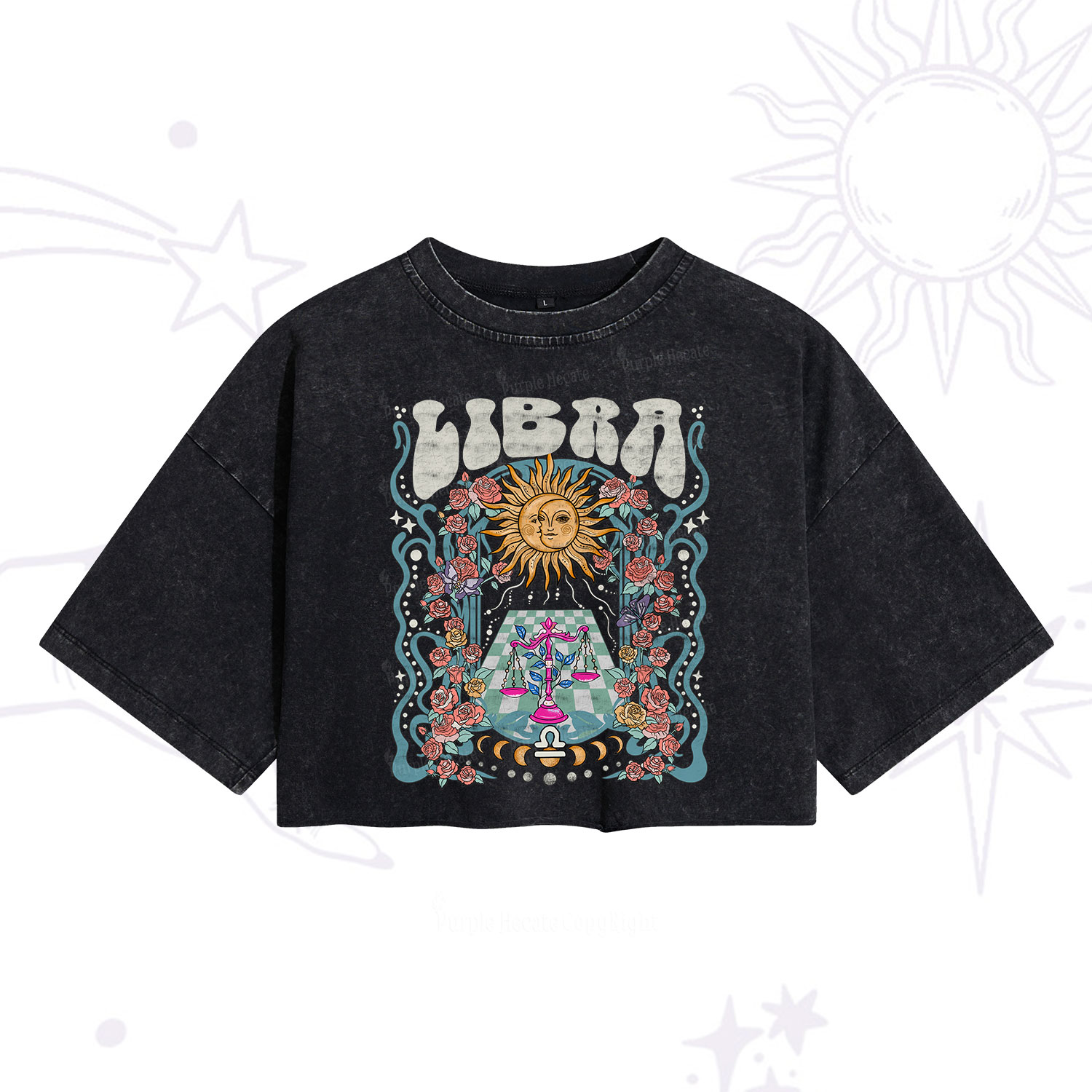 Purplehecate Libra Spirit Zodiac Washed Cropped T-Shirt