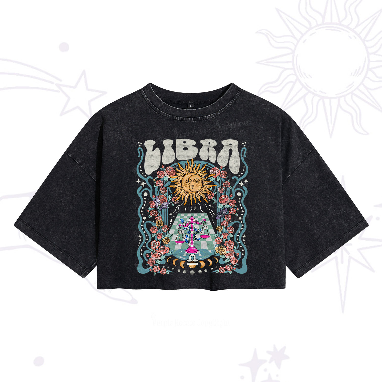 Purplehecate Libra Spirit Zodiac Washed Cropped T-Shirt