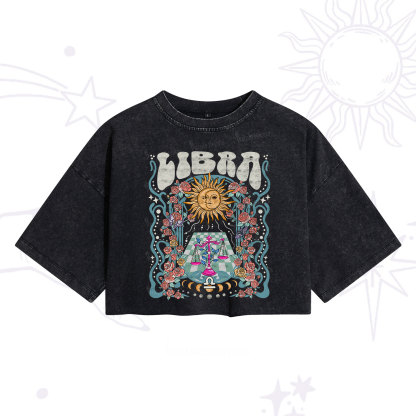 Purplehecate Libra Spirit Zodiac Washed Cropped T-Shirt