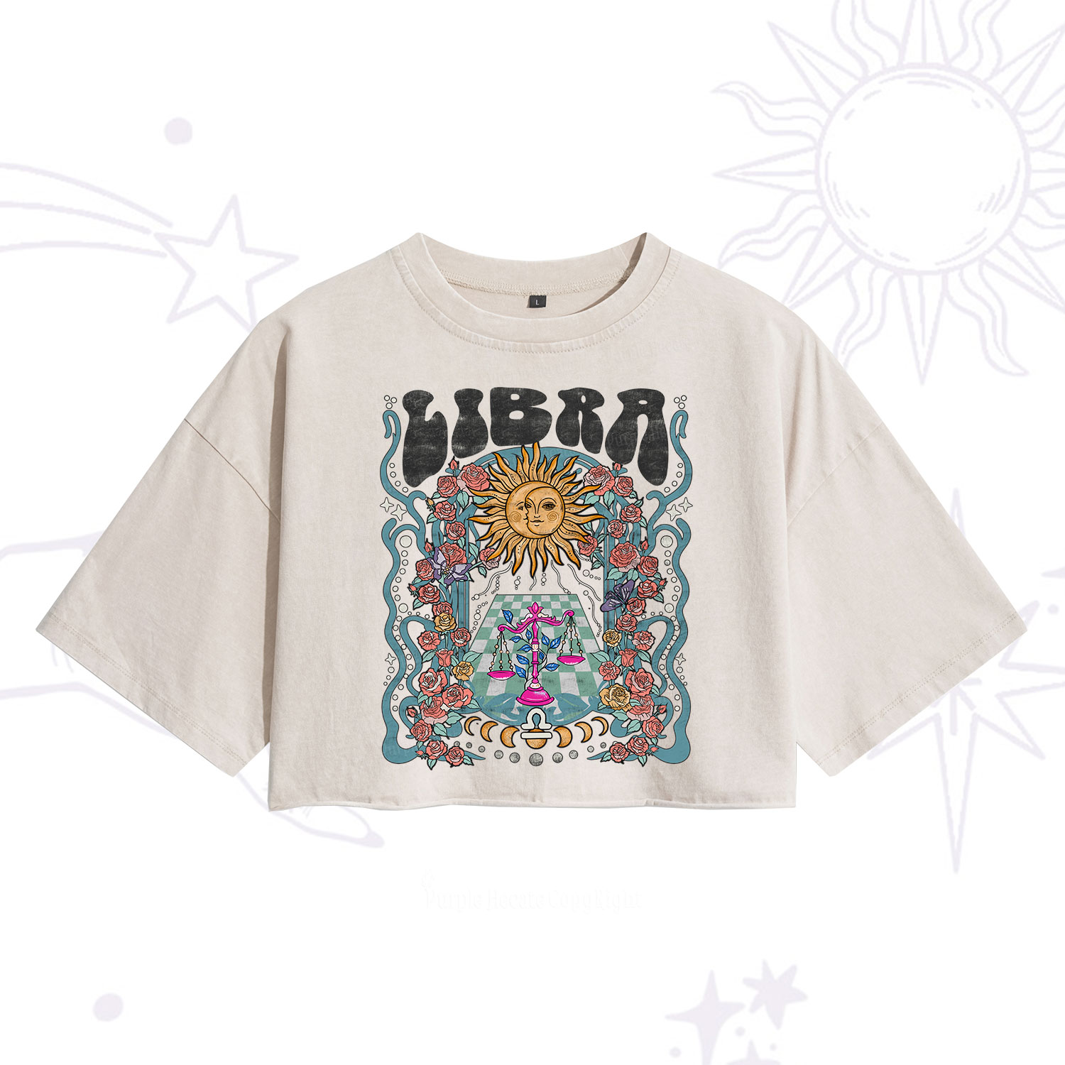 Purplehecate Libra Spirit Zodiac Washed Cropped T-Shirt