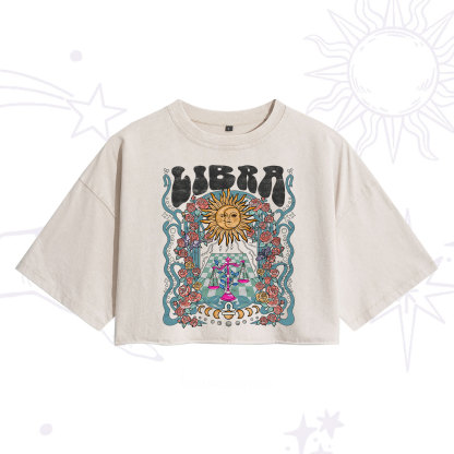 Purplehecate Libra Spirit Zodiac Washed Cropped T-Shirt
