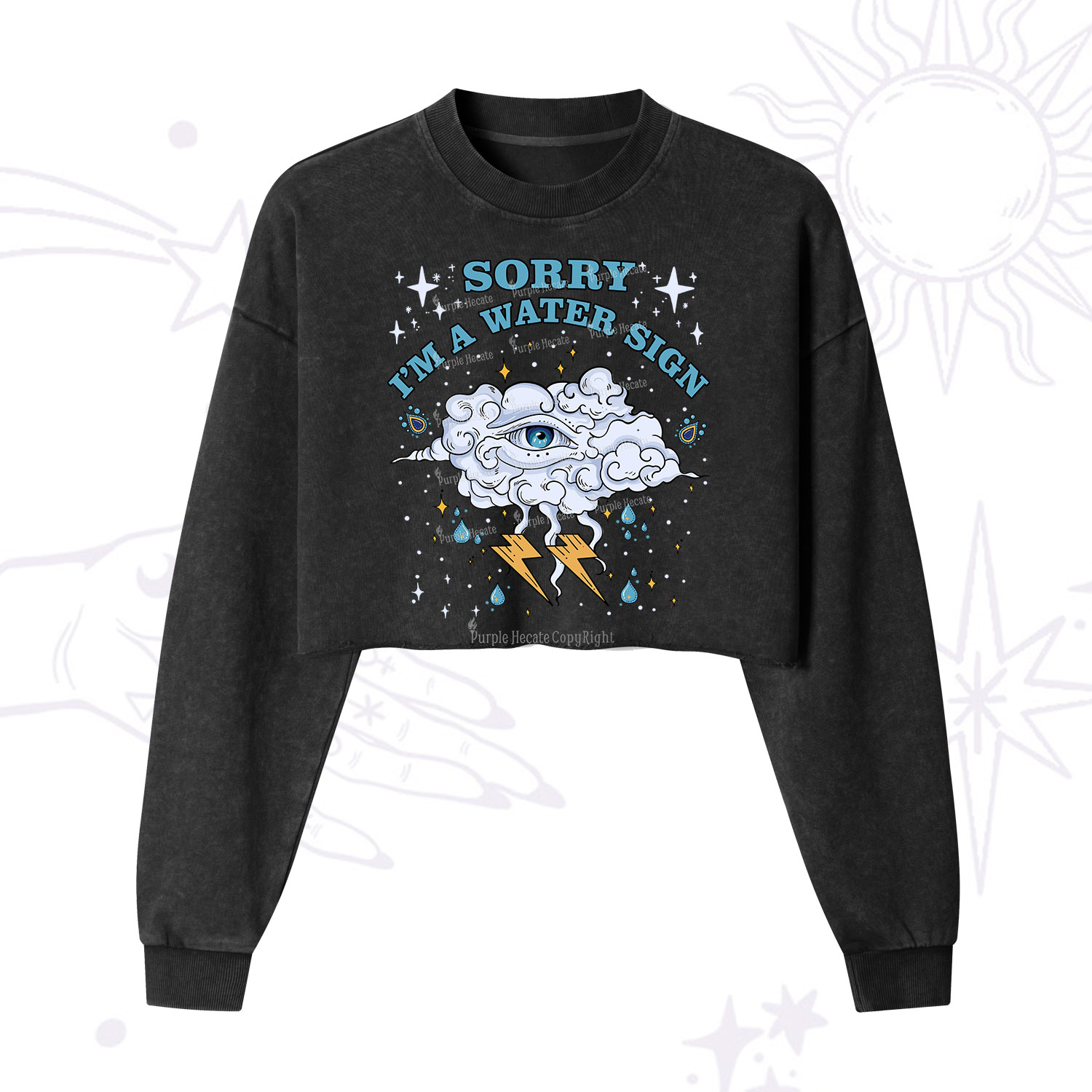Purplehecate Sorry I'm A Water Sign Cropped Washed Sweatshirt