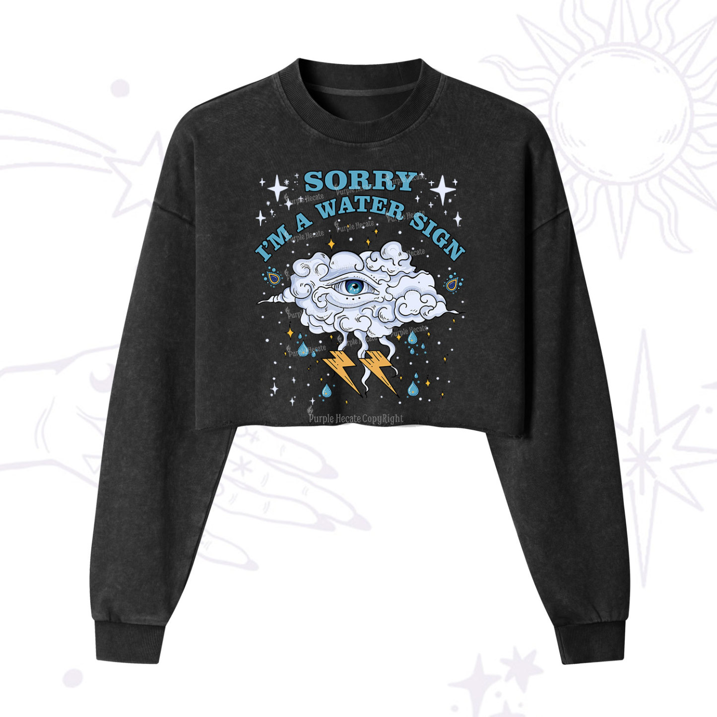 Purplehecate Sorry I'm A Water Sign Cropped Washed Sweatshirt