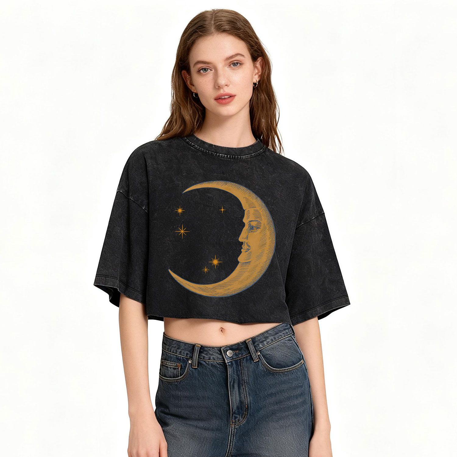 Purplehecate Celestial Moon Washed Cropped T-Shirt