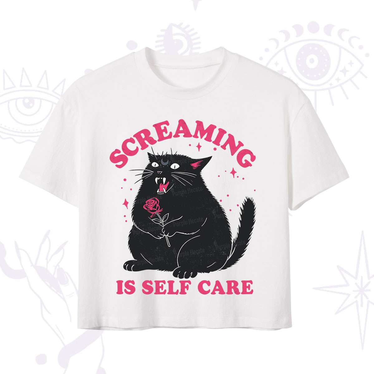 Purplehecate Funny Cat Screaming Is Self Care Crop T-Shirt