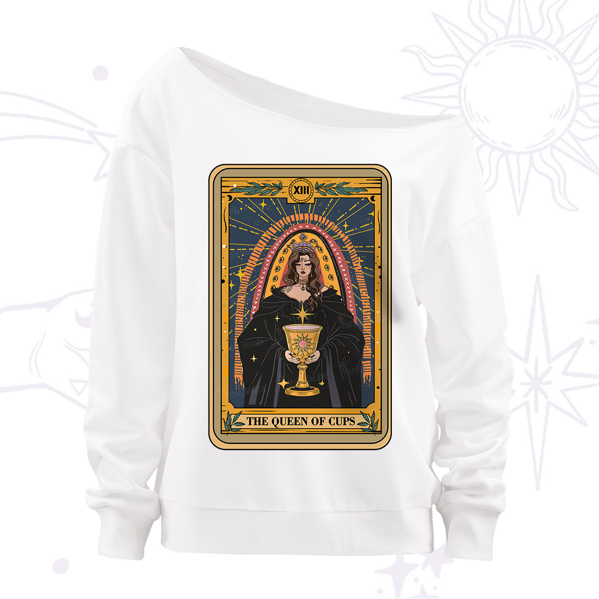Purplehecate The Queen of Cups Tarot Off The Shoulder Sweatshirt