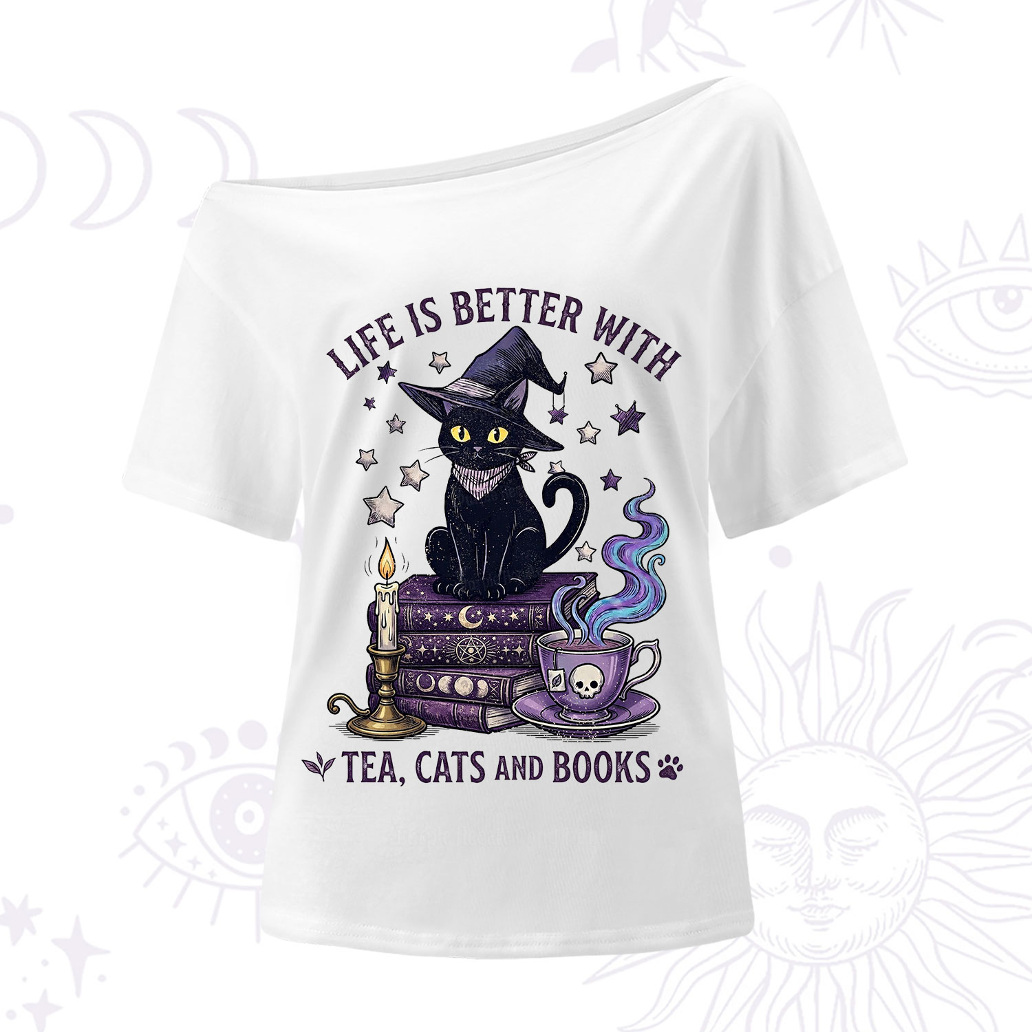 Purplehecate Life Is Better With Cats And Books One Shoulder T-Shirt
