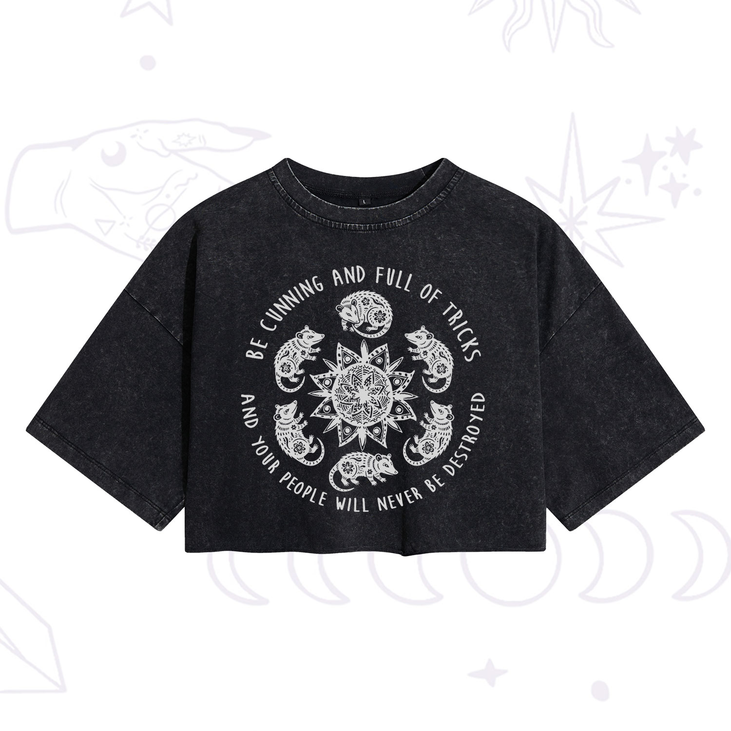 Purplehecate Cunning Possum Protection Spell Washed Cropped T-Shirt