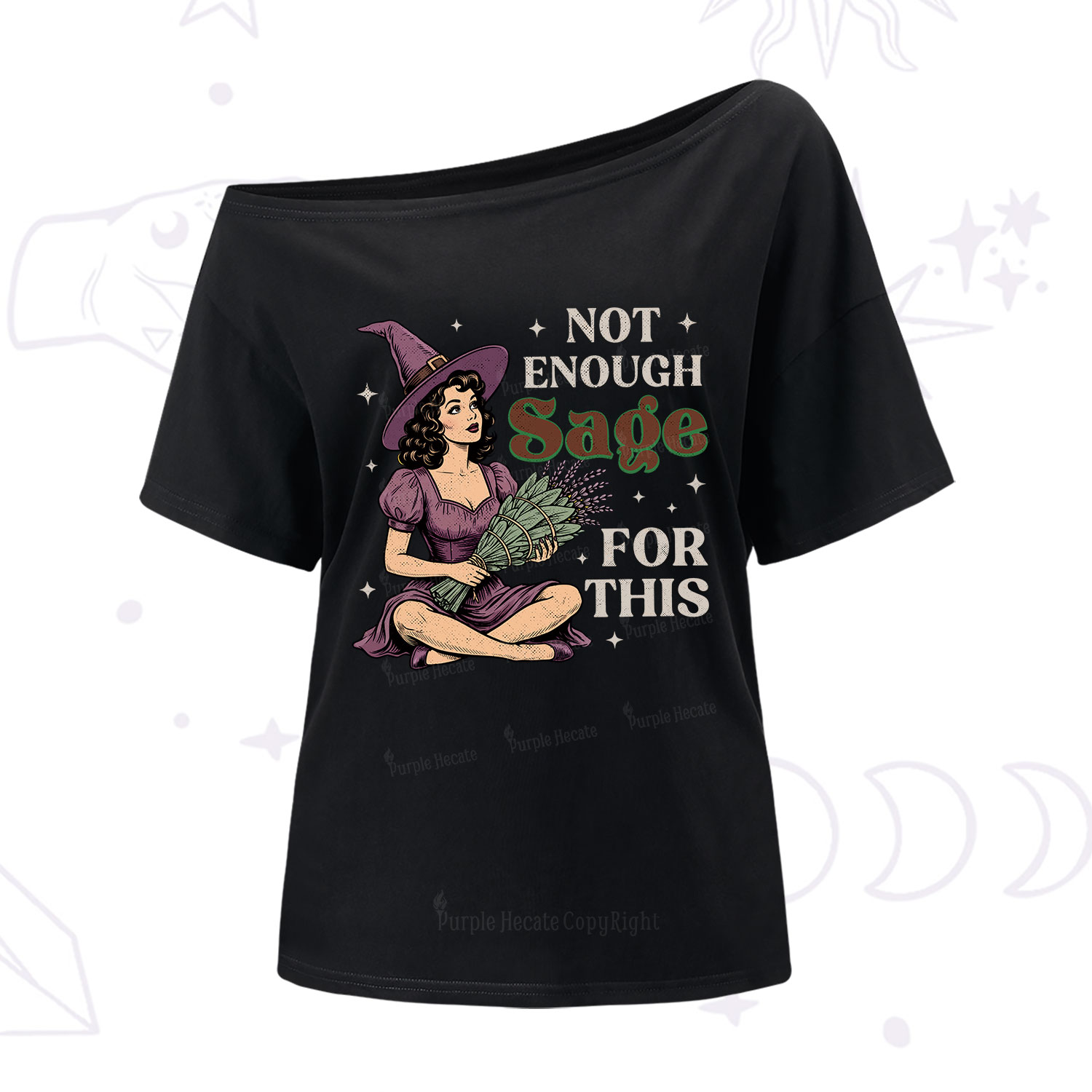 Purplehecate Not Enough Sage Witchcore Spiritual One Shoulder T-Shirt
