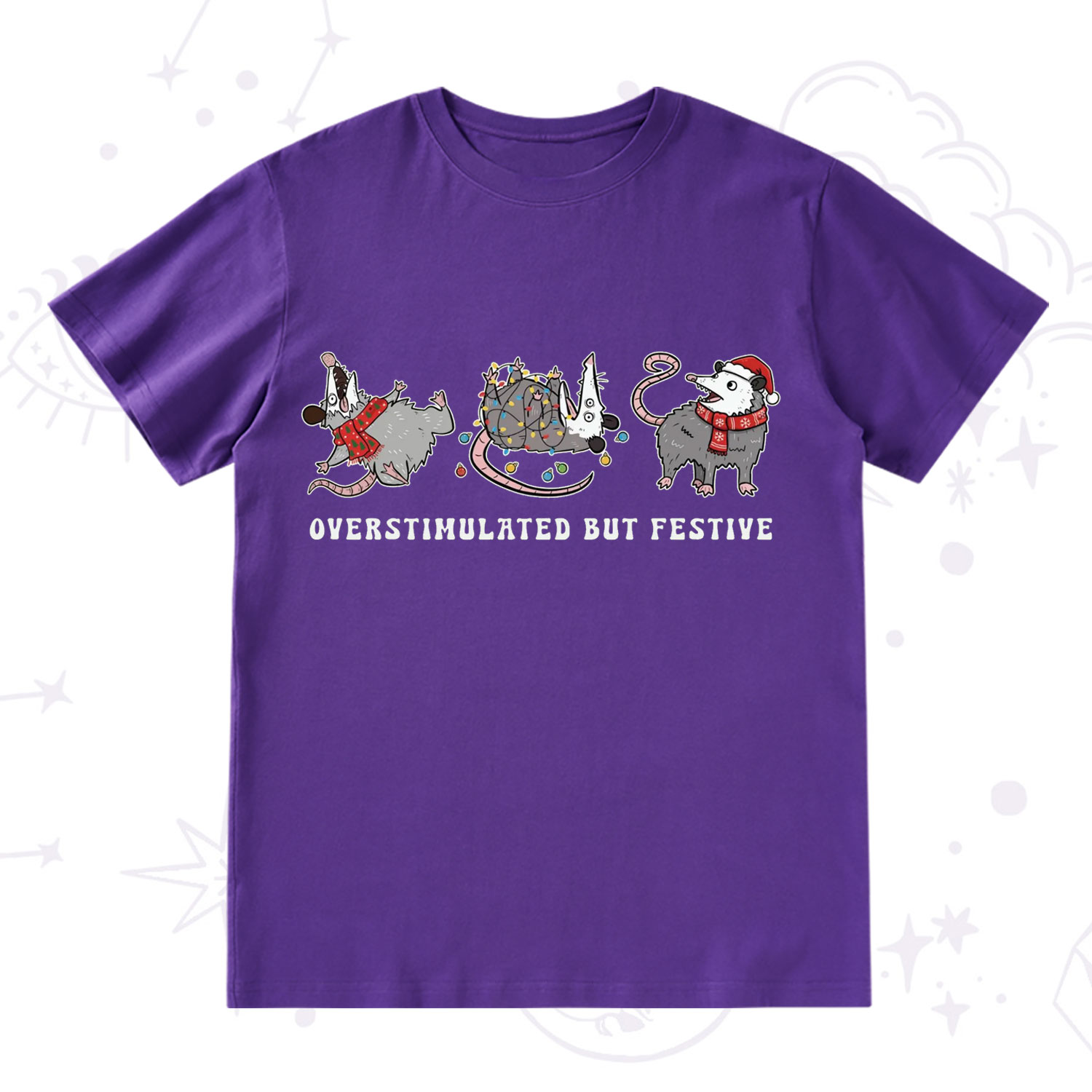 Purplehecate Overstimulated But Festive Possum Christmas T-Shirt