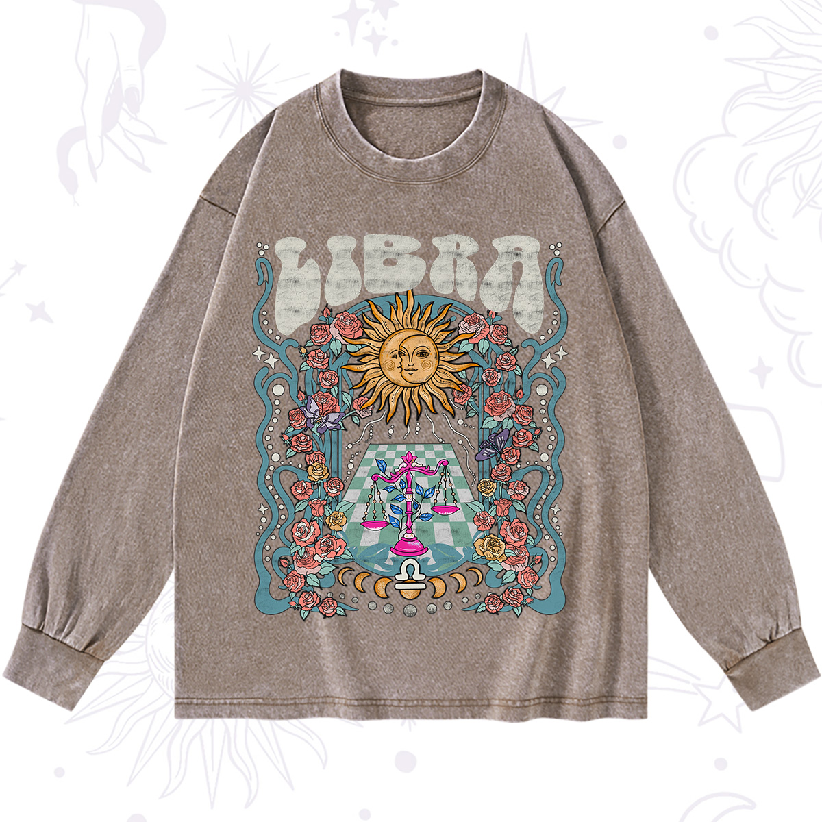 Purplehecate Libra Spirit Zodiac Washed Long Sleeve Shirt