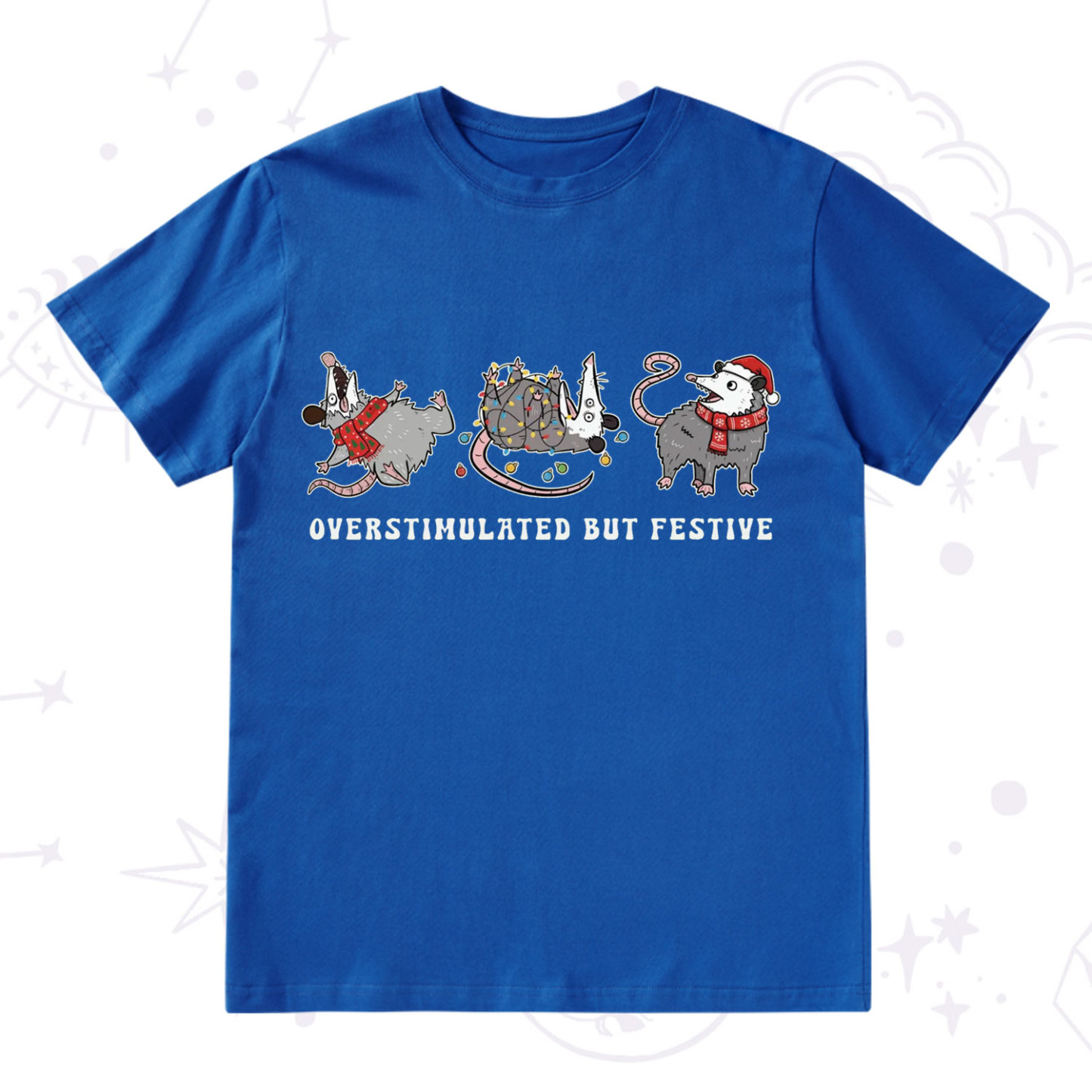 Purplehecate Overstimulated But Festive Possum Christmas T-Shirt