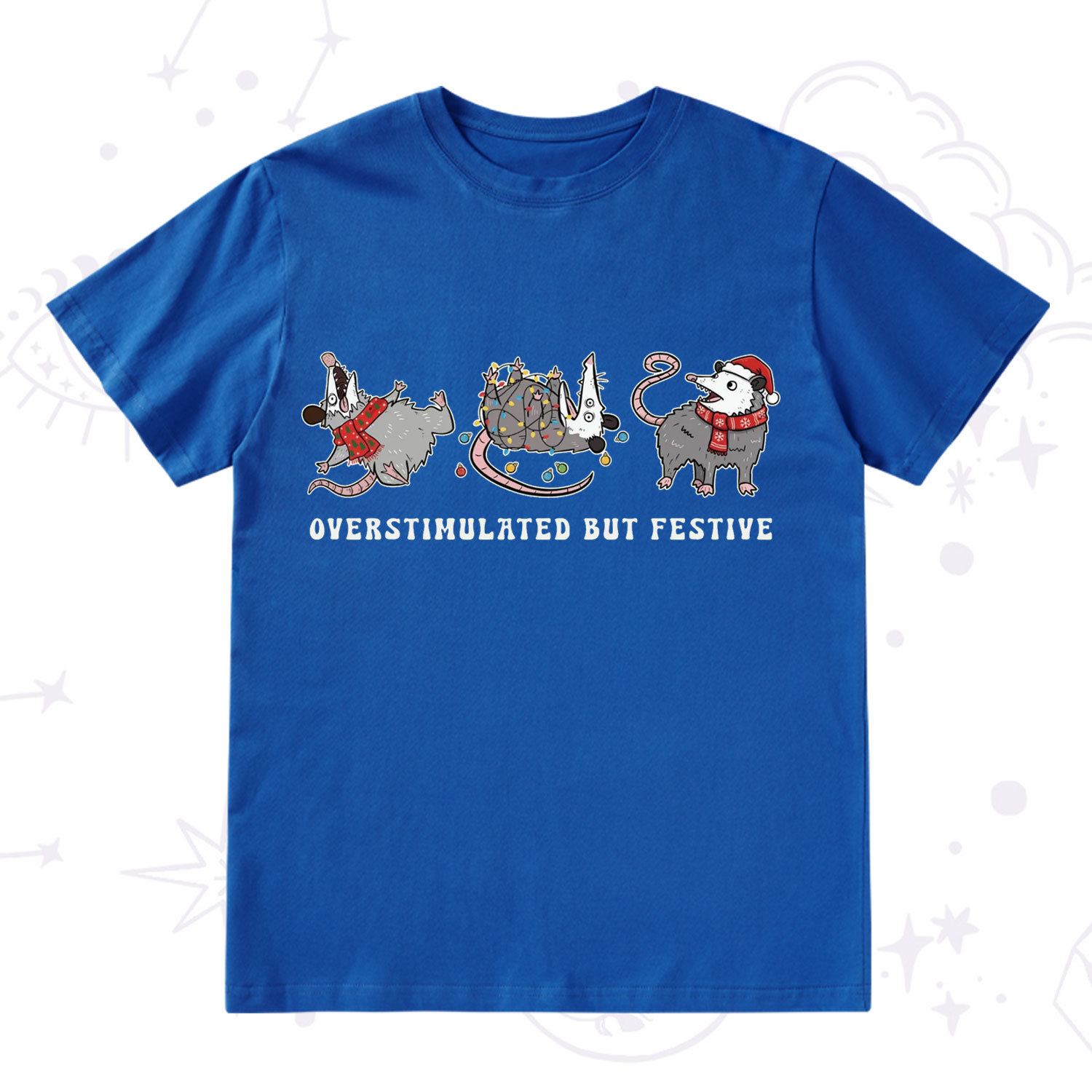 Purplehecate Overstimulated But Festive Possum Christmas T-Shirt