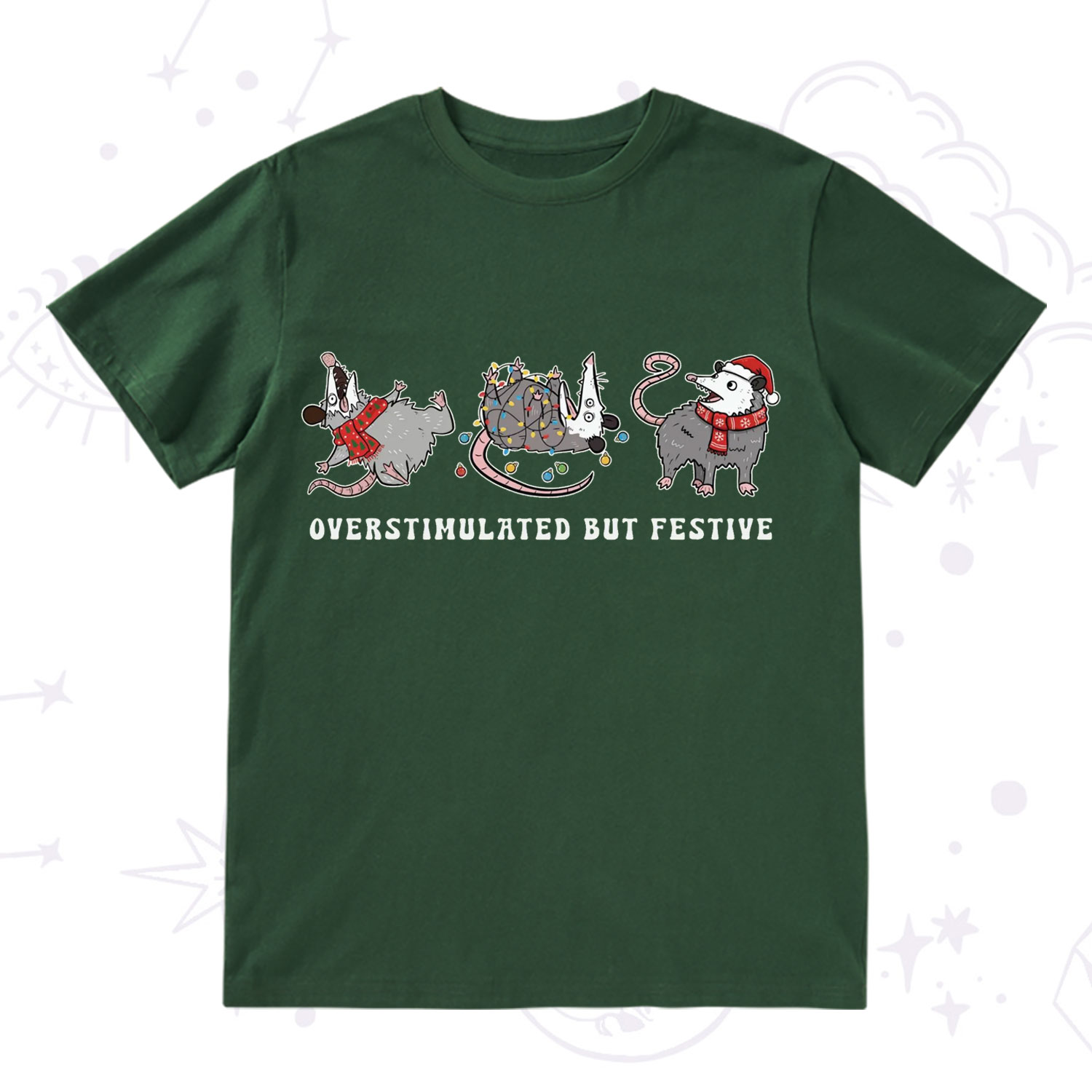 Purplehecate Overstimulated But Festive Possum Christmas T-Shirt