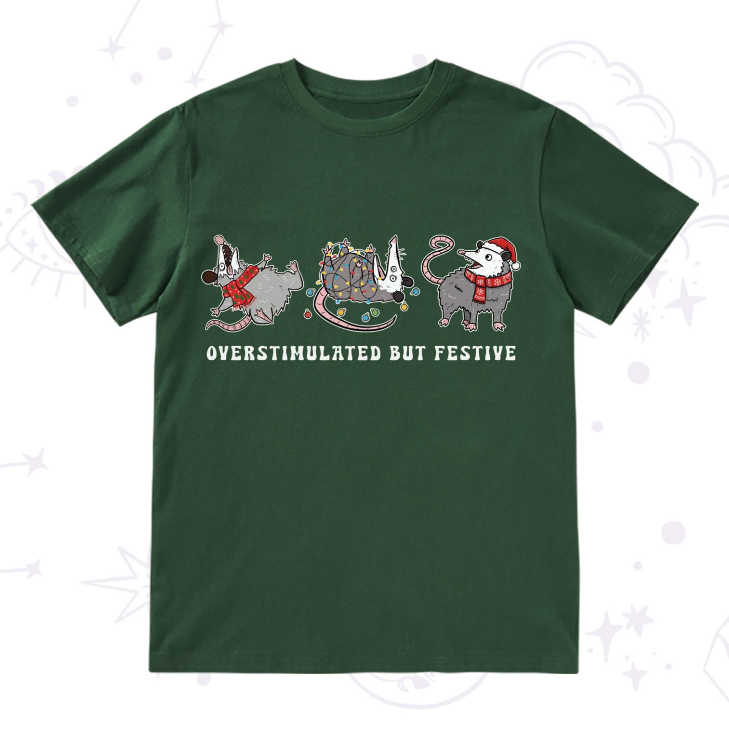 Purplehecate Overstimulated But Festive Possum Christmas T-Shirt