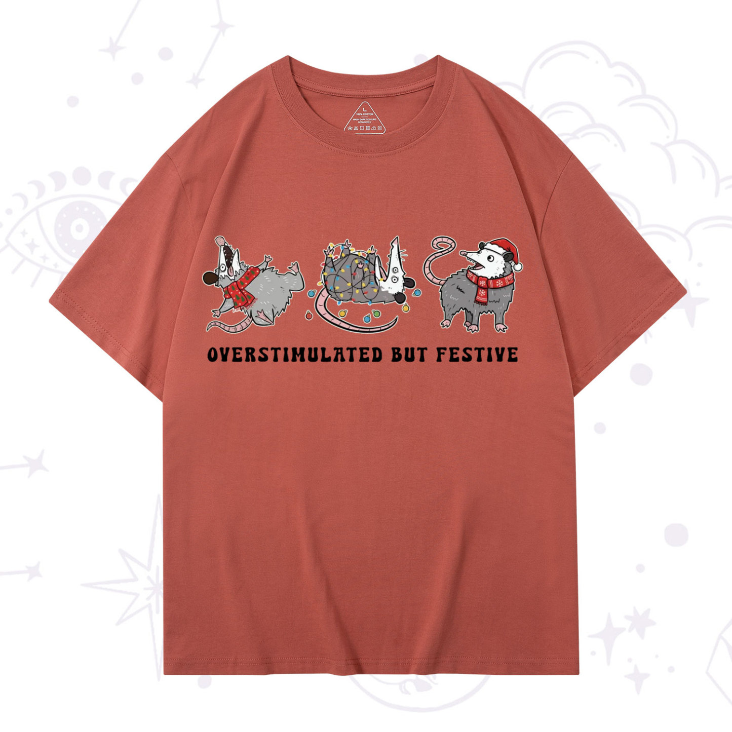 Purplehecate Overstimulated But Festive Possum Christmas T-Shirt