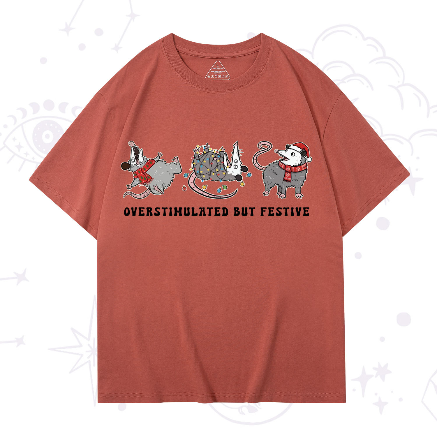 Purplehecate Overstimulated But Festive Possum Christmas T-Shirt