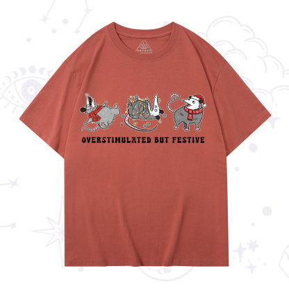 Purplehecate Overstimulated But Festive Possum Christmas T-Shirt