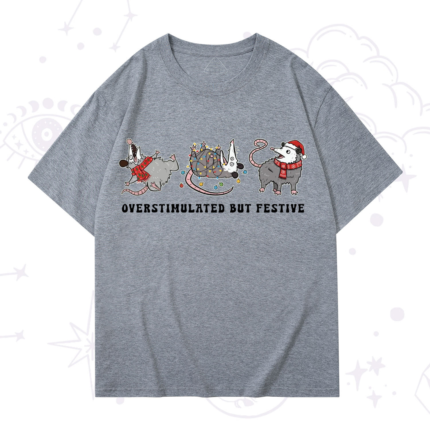 Purplehecate Overstimulated But Festive Possum Christmas T-Shirt