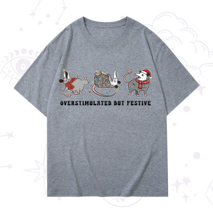 Purplehecate Overstimulated But Festive Possum Christmas T-Shirt