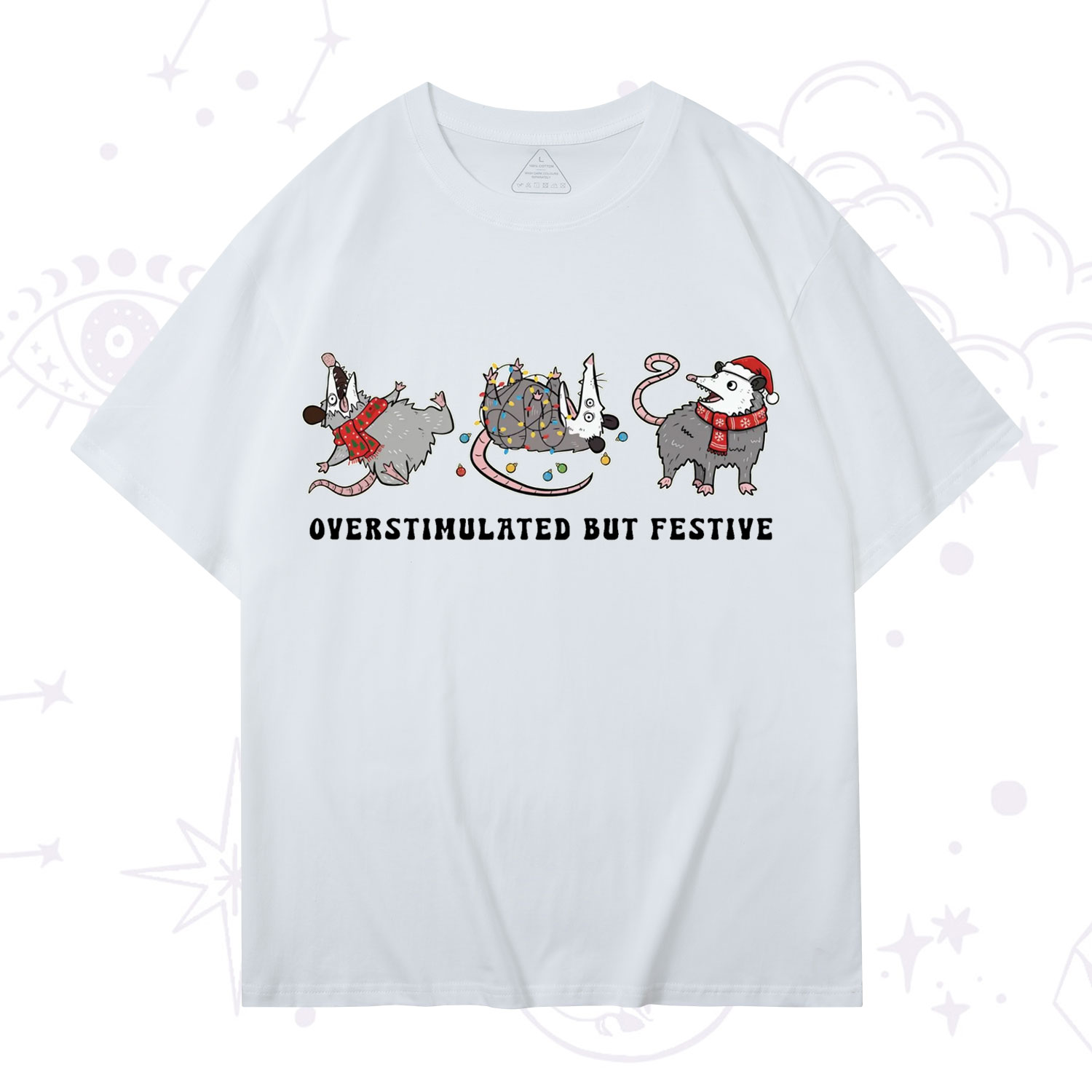 Purplehecate Overstimulated But Festive Possum Christmas T-Shirt