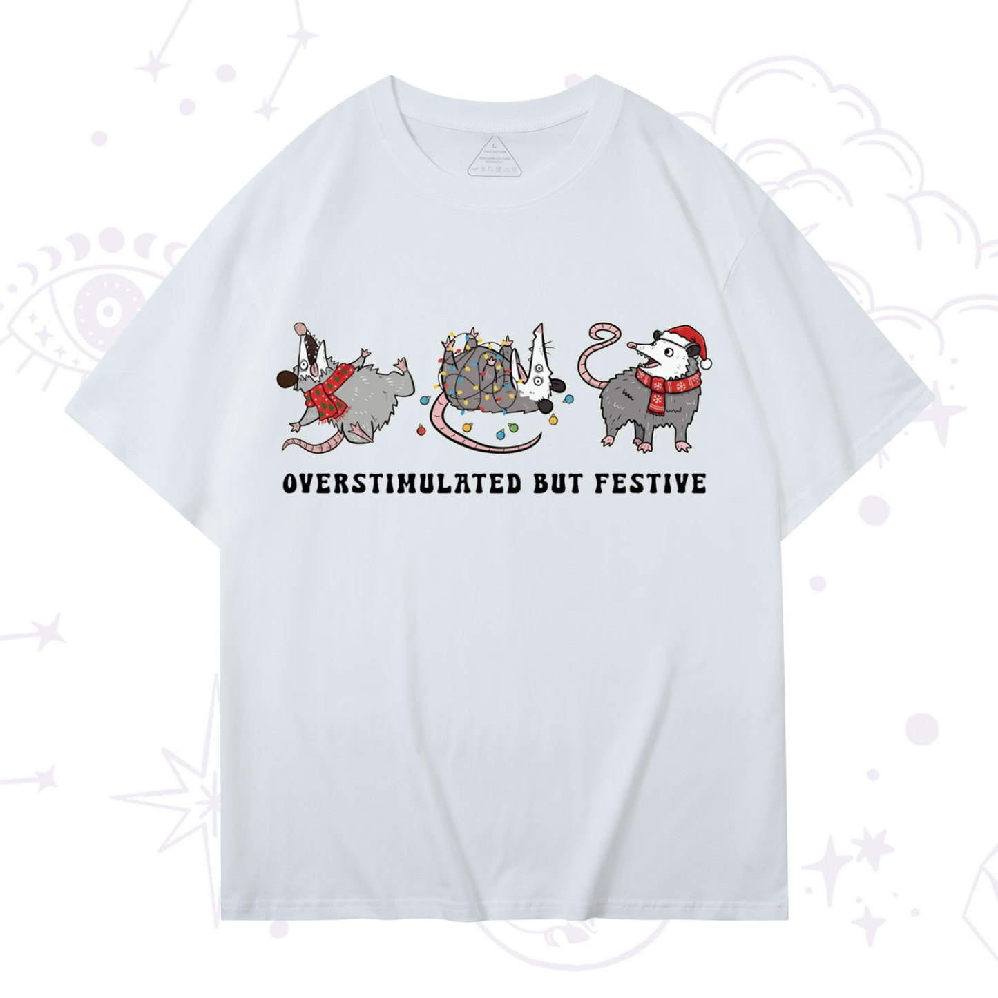 Purplehecate Overstimulated But Festive Possum Christmas T-Shirt