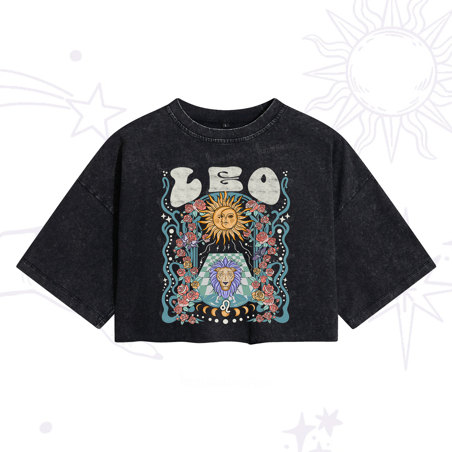 Purplehecate Leo Spirit Zodiac Washed Cropped T-Shirt