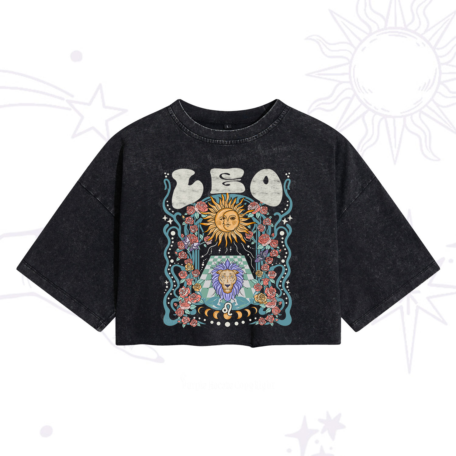 Purplehecate Leo Spirit Zodiac Washed Cropped T-Shirt