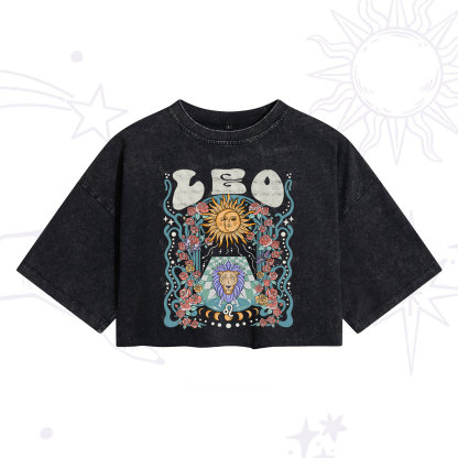 Purplehecate Leo Spirit Zodiac Washed Cropped T-Shirt