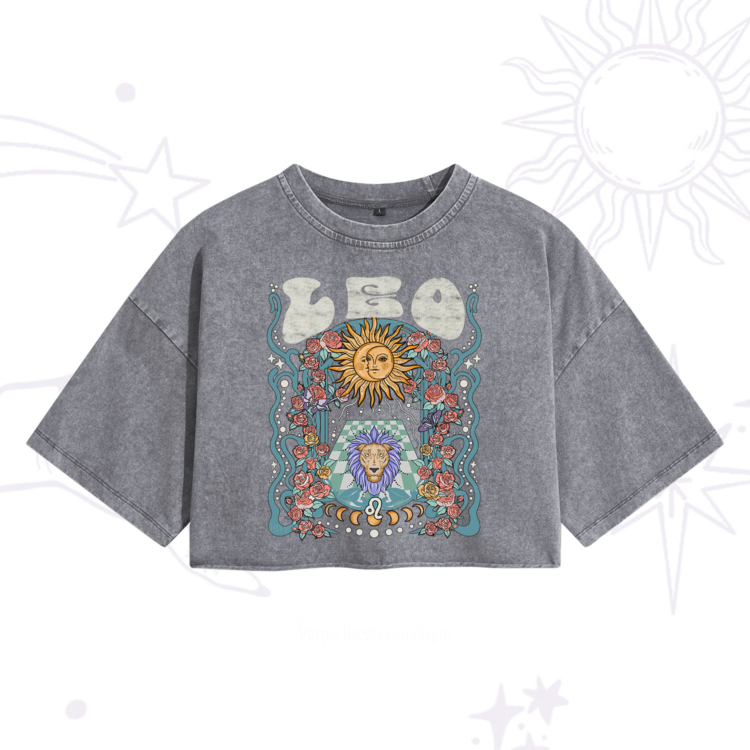 Purplehecate Leo Spirit Zodiac Washed Cropped T-Shirt