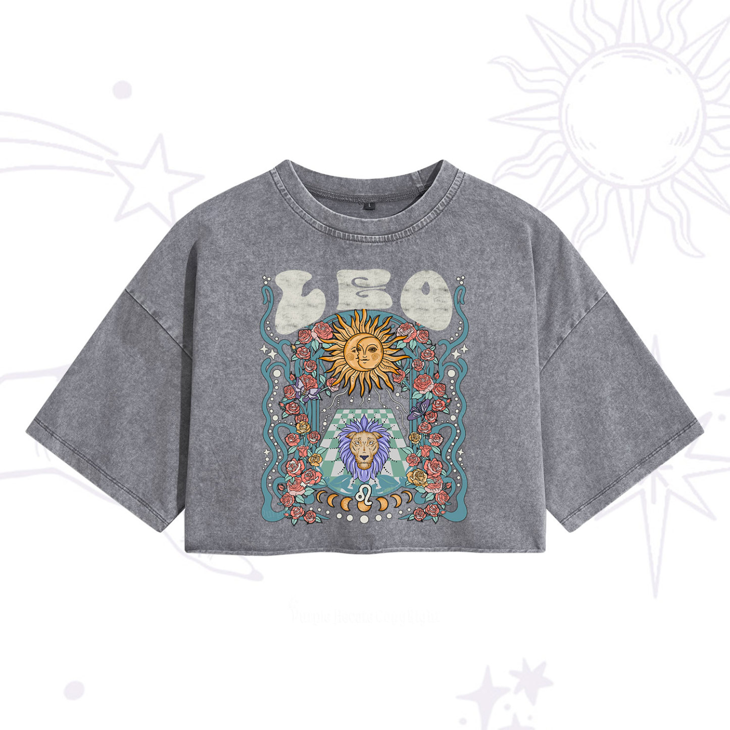 Purplehecate Leo Spirit Zodiac Washed Cropped T-Shirt