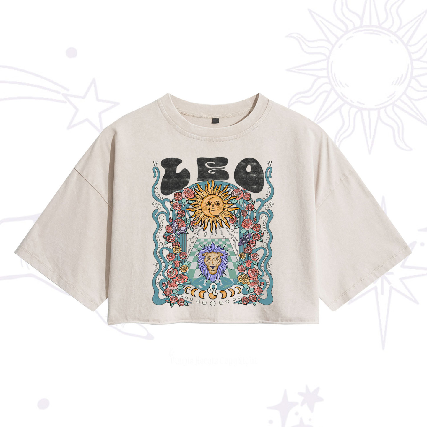 Purplehecate Leo Spirit Zodiac Washed Cropped T-Shirt