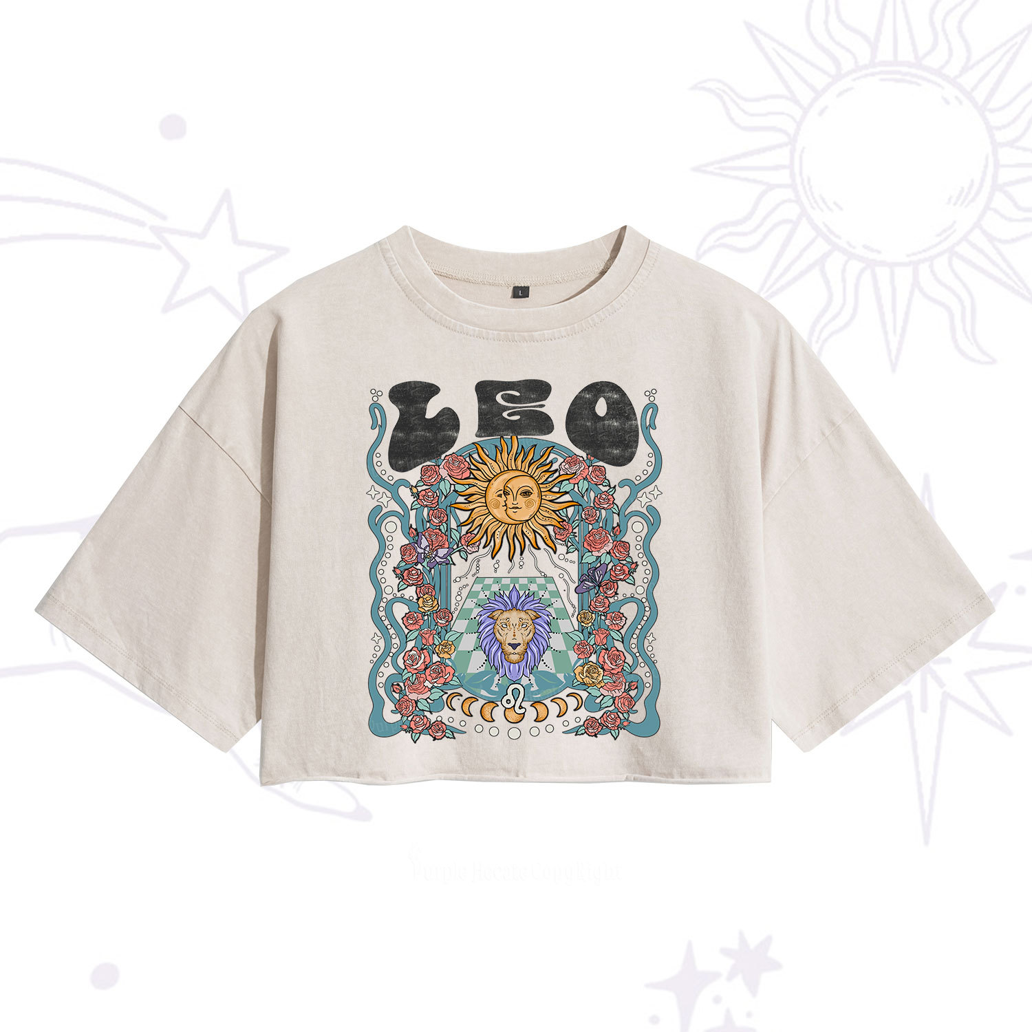 Purplehecate Leo Spirit Zodiac Washed Cropped T-Shirt