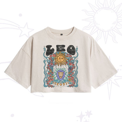 Purplehecate Leo Spirit Zodiac Washed Cropped T-Shirt